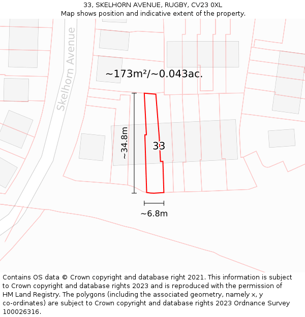 33, SKELHORN AVENUE, RUGBY, CV23 0XL: Plot and title map