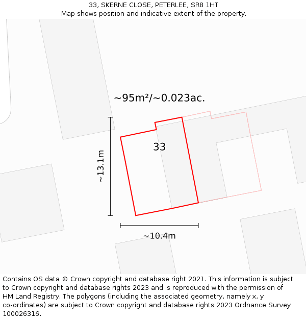 33, SKERNE CLOSE, PETERLEE, SR8 1HT: Plot and title map