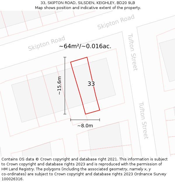 33, SKIPTON ROAD, SILSDEN, KEIGHLEY, BD20 9LB: Plot and title map