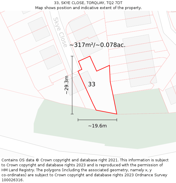 33, SKYE CLOSE, TORQUAY, TQ2 7DT: Plot and title map