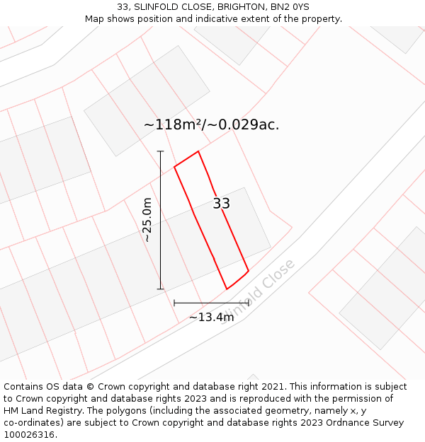 33, SLINFOLD CLOSE, BRIGHTON, BN2 0YS: Plot and title map