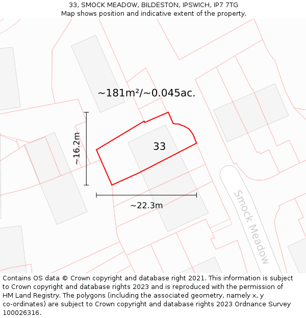 33, SMOCK MEADOW, BILDESTON, IPSWICH, IP7 7TG: Plot and title map