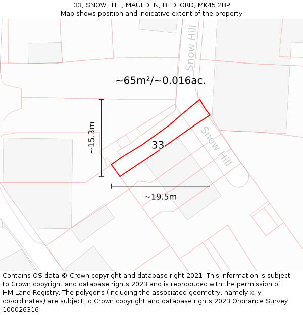 33, SNOW HILL, MAULDEN, BEDFORD, MK45 2BP: Plot and title map