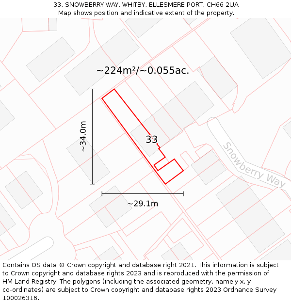 33, SNOWBERRY WAY, WHITBY, ELLESMERE PORT, CH66 2UA: Plot and title map