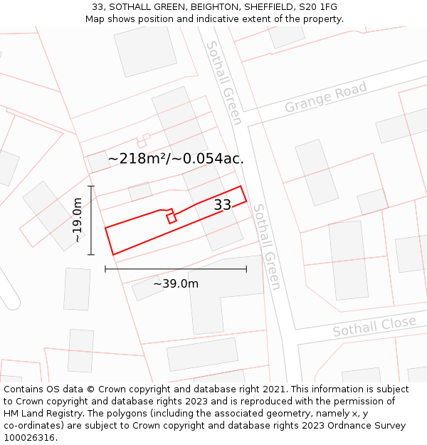33, SOTHALL GREEN, BEIGHTON, SHEFFIELD, S20 1FG: Plot and title map