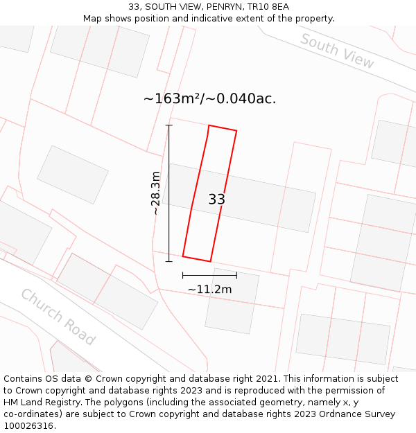 33, SOUTH VIEW, PENRYN, TR10 8EA: Plot and title map