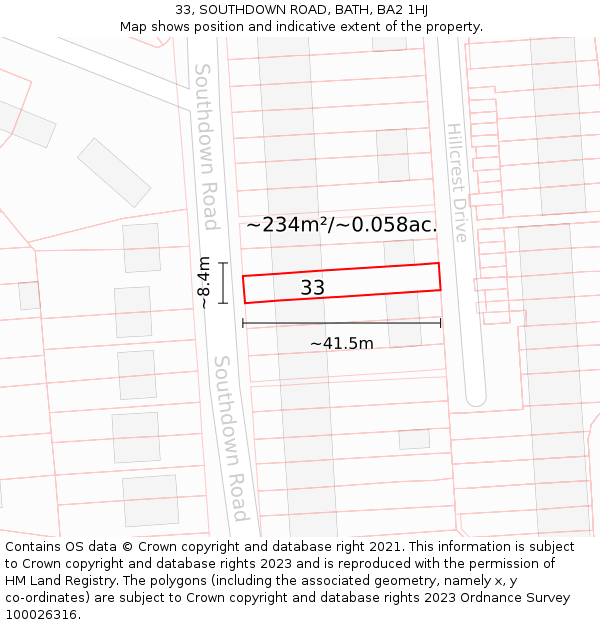 33, SOUTHDOWN ROAD, BATH, BA2 1HJ: Plot and title map