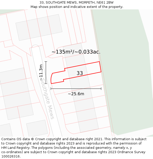 33, SOUTHGATE MEWS, MORPETH, NE61 2BW: Plot and title map