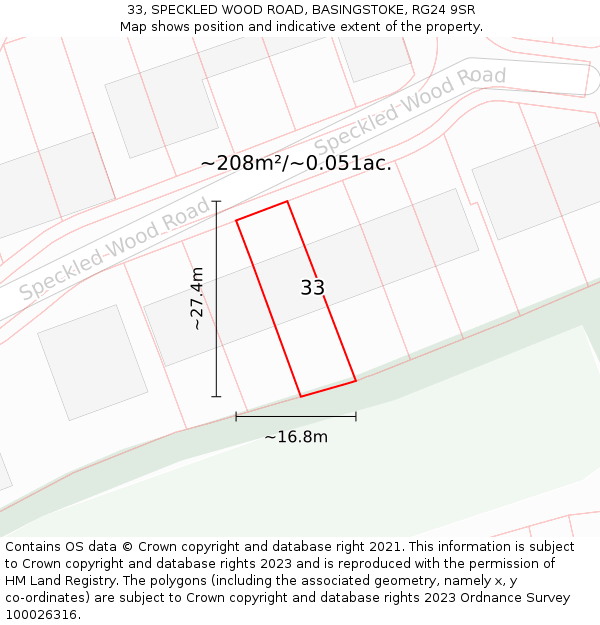 33, SPECKLED WOOD ROAD, BASINGSTOKE, RG24 9SR: Plot and title map