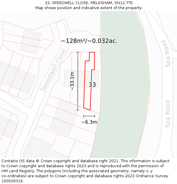 33, SPEEDWELL CLOSE, MELKSHAM, SN12 7TE: Plot and title map