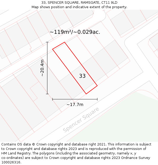 33, SPENCER SQUARE, RAMSGATE, CT11 9LD: Plot and title map