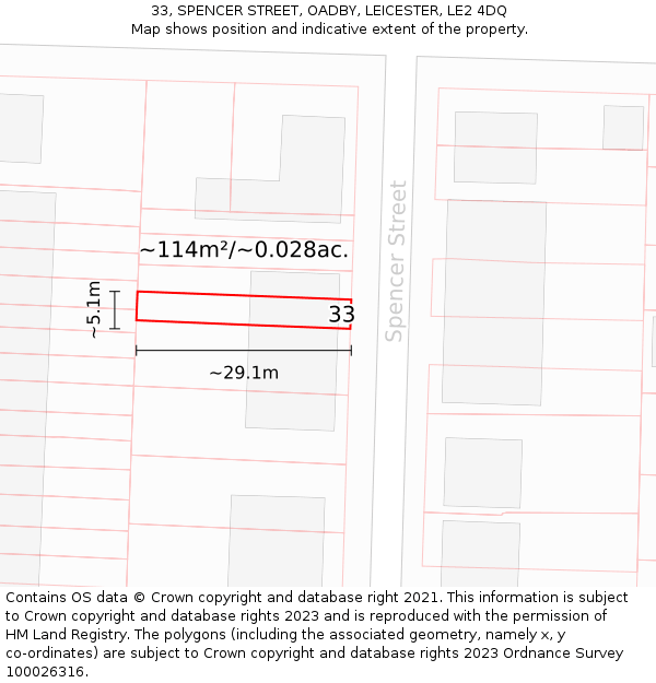 33, SPENCER STREET, OADBY, LEICESTER, LE2 4DQ: Plot and title map