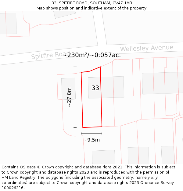 33, SPITFIRE ROAD, SOUTHAM, CV47 1AB: Plot and title map