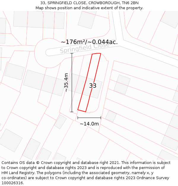 33, SPRINGFIELD CLOSE, CROWBOROUGH, TN6 2BN: Plot and title map