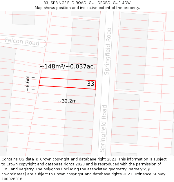 33, SPRINGFIELD ROAD, GUILDFORD, GU1 4DW: Plot and title map