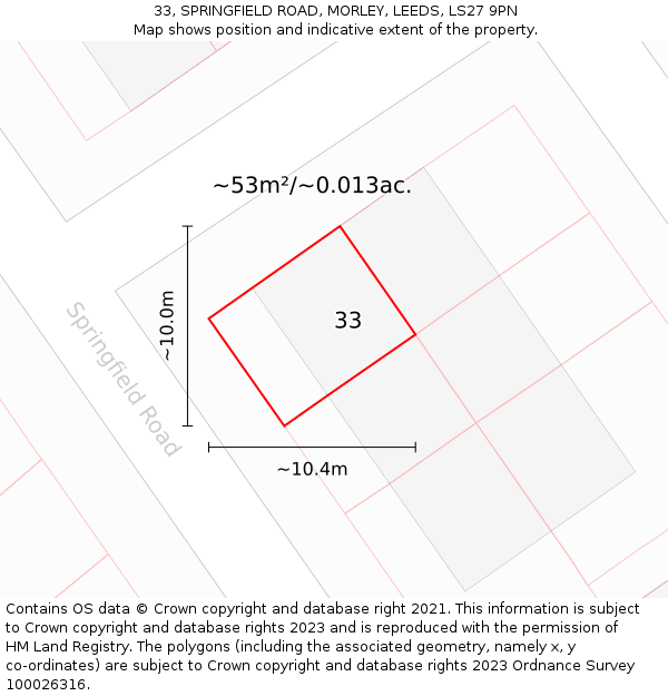 33, SPRINGFIELD ROAD, MORLEY, LEEDS, LS27 9PN: Plot and title map