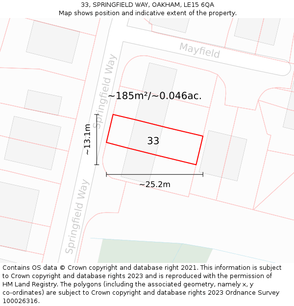 33, SPRINGFIELD WAY, OAKHAM, LE15 6QA: Plot and title map