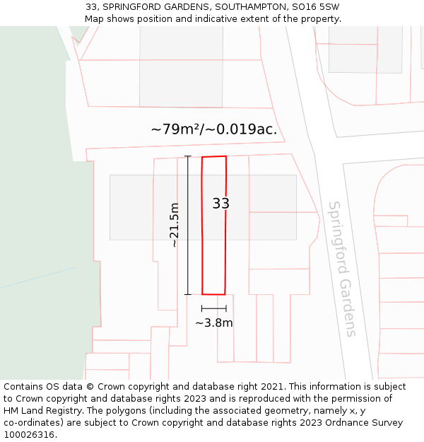 33, SPRINGFORD GARDENS, SOUTHAMPTON, SO16 5SW: Plot and title map