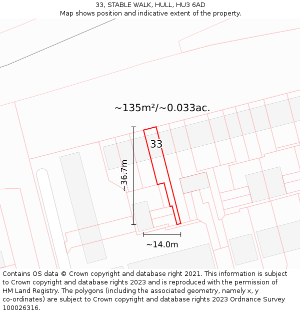 33, STABLE WALK, HULL, HU3 6AD: Plot and title map