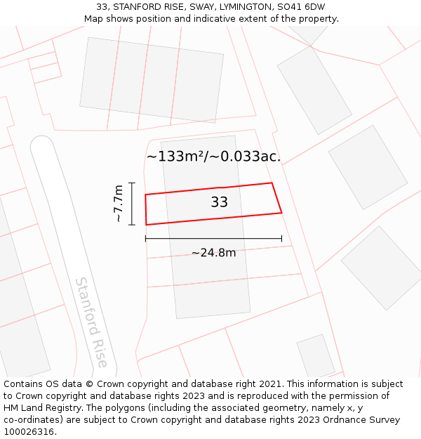 33, STANFORD RISE, SWAY, LYMINGTON, SO41 6DW: Plot and title map