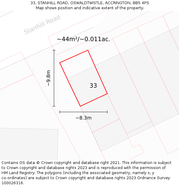 33, STANHILL ROAD, OSWALDTWISTLE, ACCRINGTON, BB5 4PS: Plot and title map