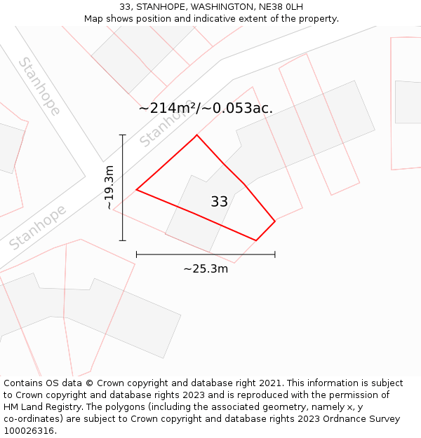 33, STANHOPE, WASHINGTON, NE38 0LH: Plot and title map