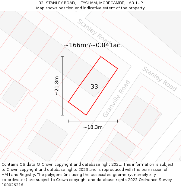33, STANLEY ROAD, HEYSHAM, MORECAMBE, LA3 1UP: Plot and title map