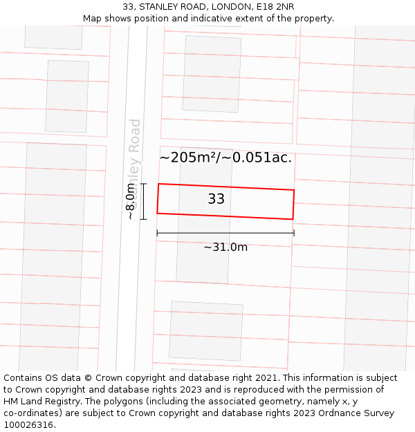 33, STANLEY ROAD, LONDON, E18 2NR: Plot and title map