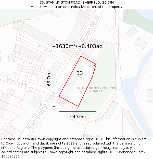 33, STANNINGTON ROAD, SHEFFIELD, S6 5FH: Plot and title map