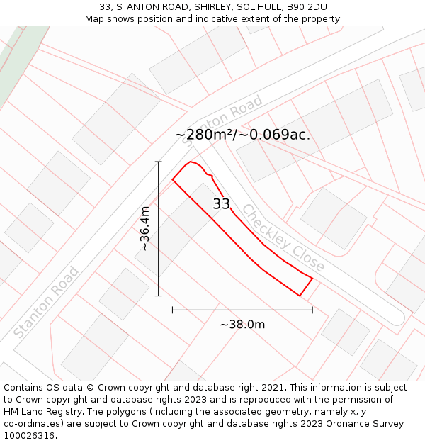 33, STANTON ROAD, SHIRLEY, SOLIHULL, B90 2DU: Plot and title map