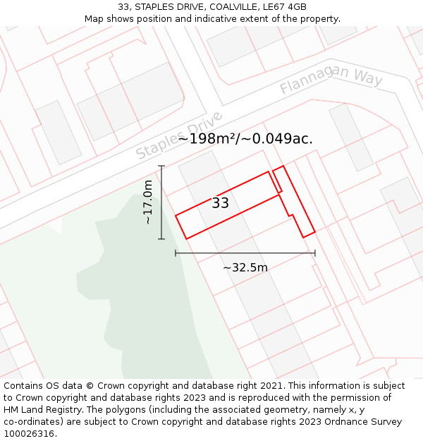33, STAPLES DRIVE, COALVILLE, LE67 4GB: Plot and title map