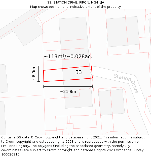 33, STATION DRIVE, RIPON, HG4 1JA: Plot and title map