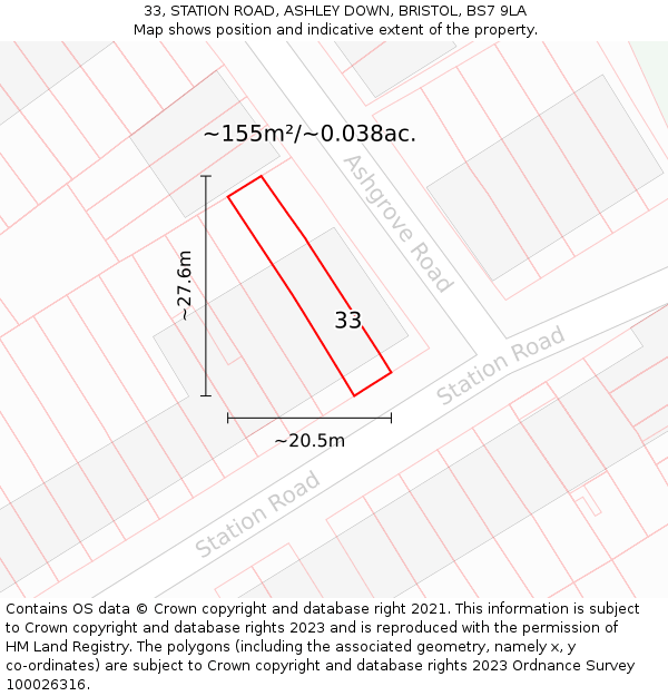33, STATION ROAD, ASHLEY DOWN, BRISTOL, BS7 9LA: Plot and title map