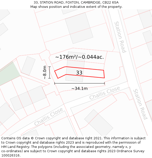 33, STATION ROAD, FOXTON, CAMBRIDGE, CB22 6SA: Plot and title map