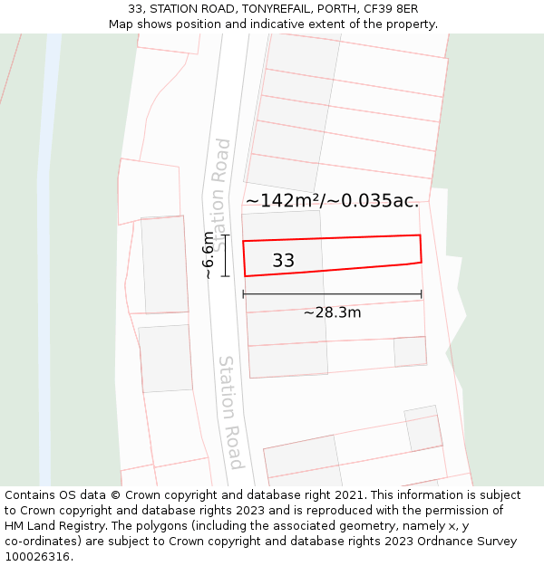 33, STATION ROAD, TONYREFAIL, PORTH, CF39 8ER: Plot and title map