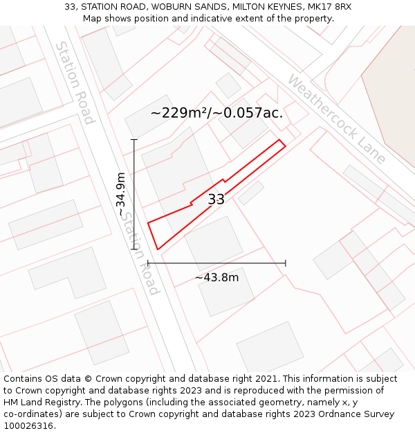 33, STATION ROAD, WOBURN SANDS, MILTON KEYNES, MK17 8RX: Plot and title map
