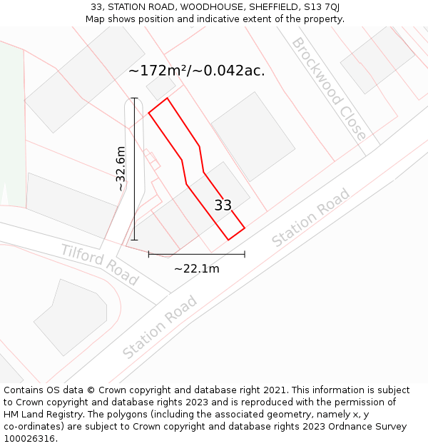 33, STATION ROAD, WOODHOUSE, SHEFFIELD, S13 7QJ: Plot and title map