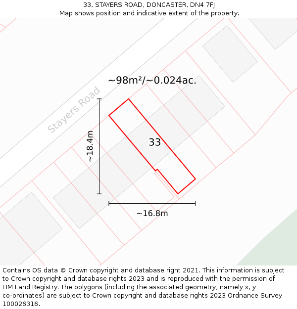 33, STAYERS ROAD, DONCASTER, DN4 7FJ: Plot and title map
