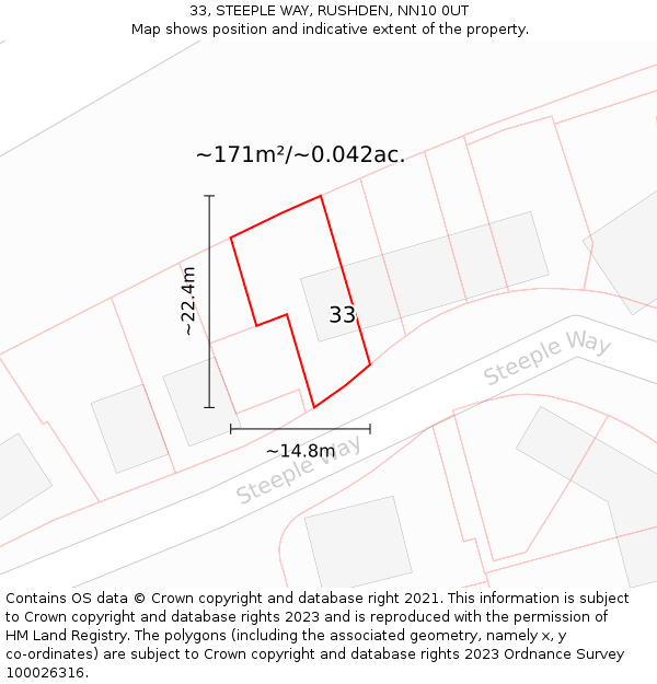 33, STEEPLE WAY, RUSHDEN, NN10 0UT: Plot and title map
