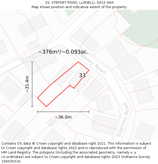 33, STEPNEY ROAD, LLANELLI, SA15 4AA: Plot and title map