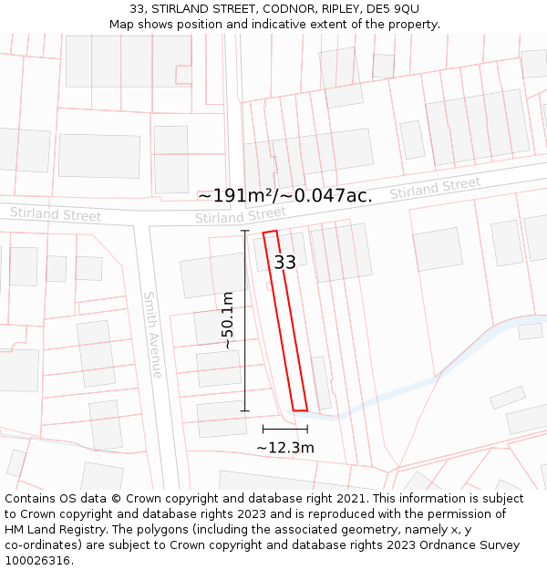 33, STIRLAND STREET, CODNOR, RIPLEY, DE5 9QU: Plot and title map