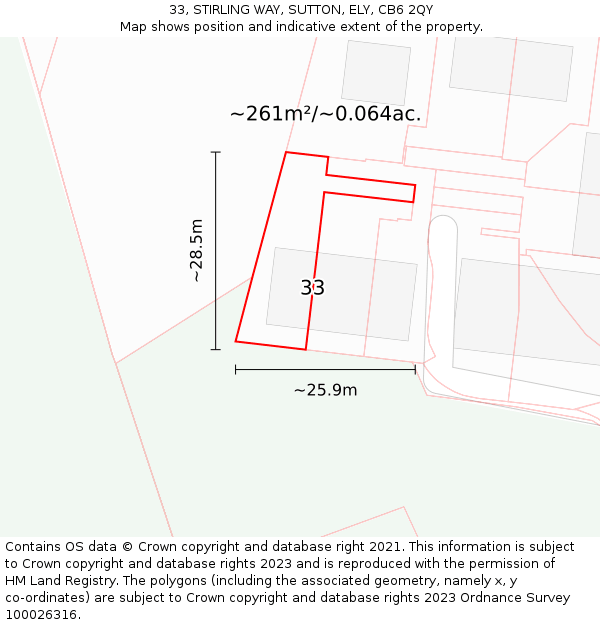 33, STIRLING WAY, SUTTON, ELY, CB6 2QY: Plot and title map