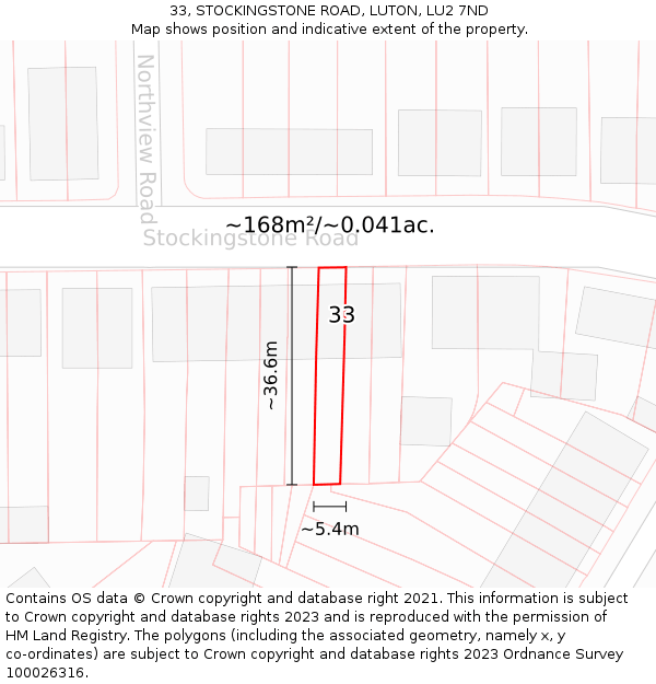 33, STOCKINGSTONE ROAD, LUTON, LU2 7ND: Plot and title map