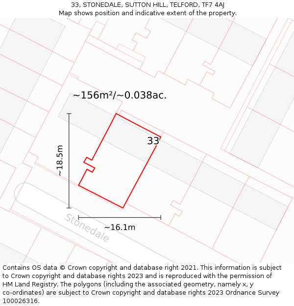 33, STONEDALE, SUTTON HILL, TELFORD, TF7 4AJ: Plot and title map