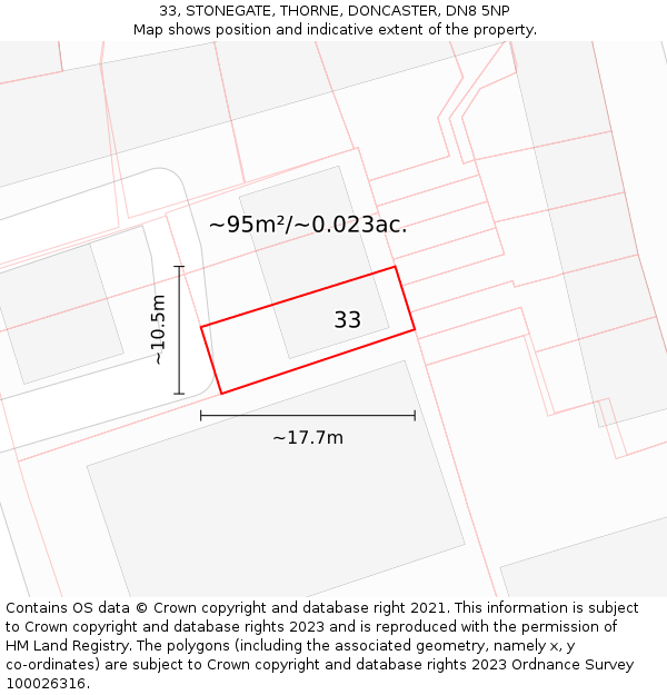 33, STONEGATE, THORNE, DONCASTER, DN8 5NP: Plot and title map