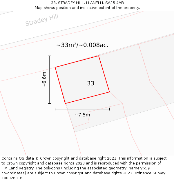 33, STRADEY HILL, LLANELLI, SA15 4AB: Plot and title map