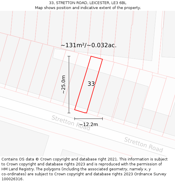 33, STRETTON ROAD, LEICESTER, LE3 6BL: Plot and title map