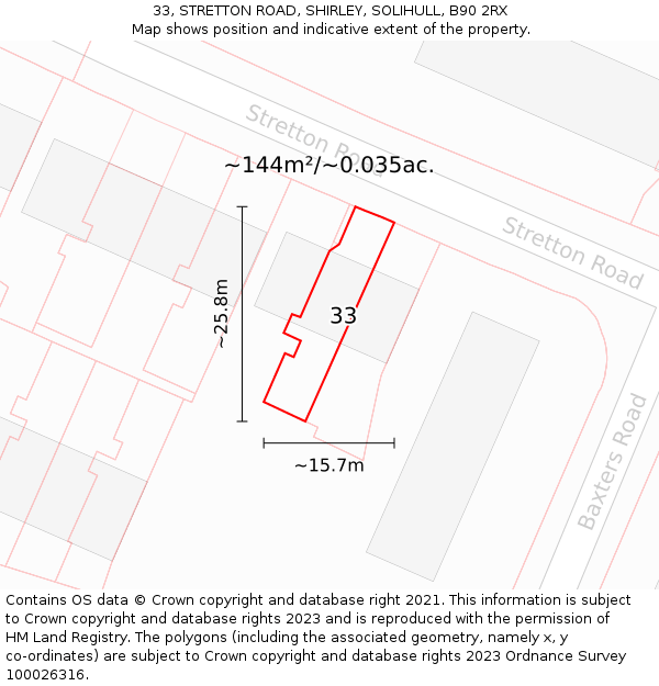 33, STRETTON ROAD, SHIRLEY, SOLIHULL, B90 2RX: Plot and title map