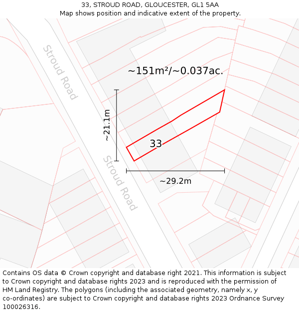 33, STROUD ROAD, GLOUCESTER, GL1 5AA: Plot and title map