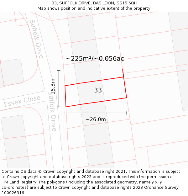 33, SUFFOLK DRIVE, BASILDON, SS15 6QH: Plot and title map
